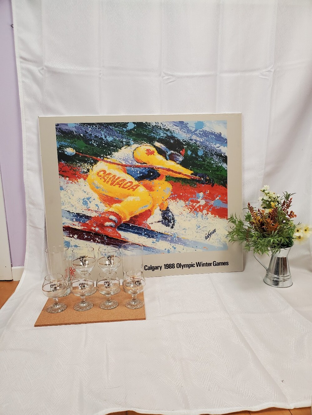 Calgary 1988 Olympic Winter Games Ski Poster - Yellow